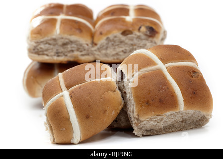 Pile of hot cross buns Stock Photo