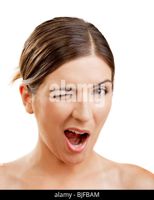 Portrait of a beautiful woman blinking eyes Stock Photo