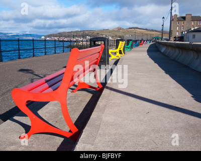 Brightly Painted Benches at the Seafront in Largs, Scotland