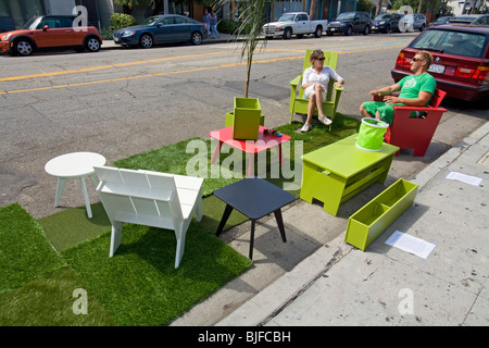 Third annual Park[ing] Day LA, Abbot Kinney Blvd, Venice, Los Angles, California Stock Photo