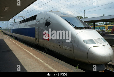 A TGV train on a station in Karlsruhe, Germany Stock Photo