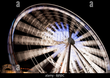 The illuminated Belfast Wheel at night, Northern Ireland. The wheel was opened in November 2007