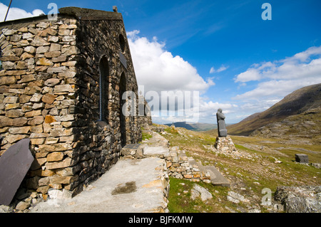 Statue of Saint Patrick, and the Chapel, Maumeen Pass, Maumturk Mountains, Connemara, County Galway, Ireland Stock Photo