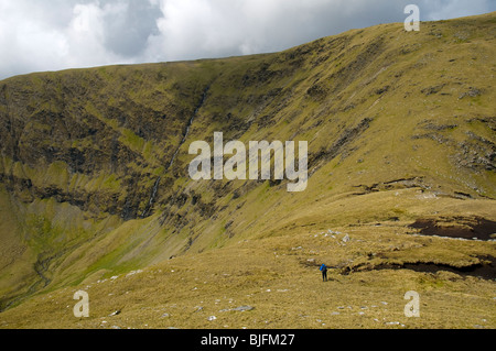 A walker in the Sheeffry Mountains, County Mayo, Ireland Stock Photo