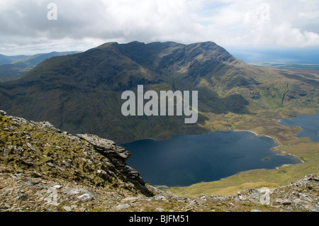 Mweelrea mountain over the Doo Lough pass, from the Sheeffry Mountains west top, County Mayo, Ireland Stock Photo