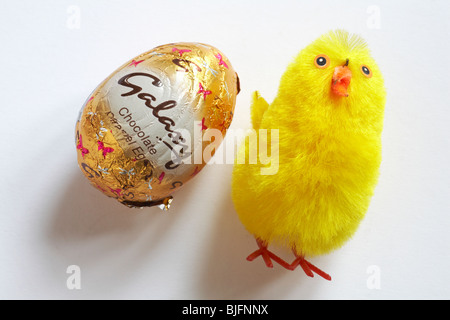 Galaxy mini Chocolate Caramel easter egg with fluffy chick - ready for Easter Stock Photo