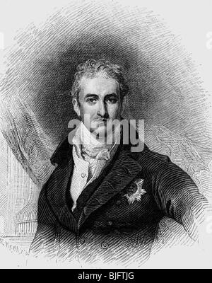 Stewart, Robert, 2nd Marquess of Londonderry, Viscount Castlereagh, 18.6.1769 - 12.8.1822, British politician (Tory), Foreign Secretary 4.3.1812 - 12.8.1822, half length, wood engraving by E. Krell, 19th century, , Stock Photo