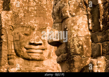 The Bayon with two of the Enigmatic Face Towers, Angkor Thom, Temples of Angkor, Cambodia, Indochina Stock Photo