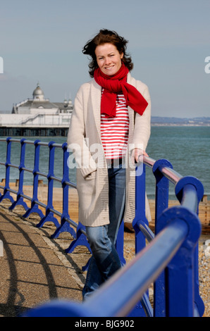 Actress Janet Dibley on Eastbourne seafront East Sussex, UK. Picture by Jim Holden. Stock Photo