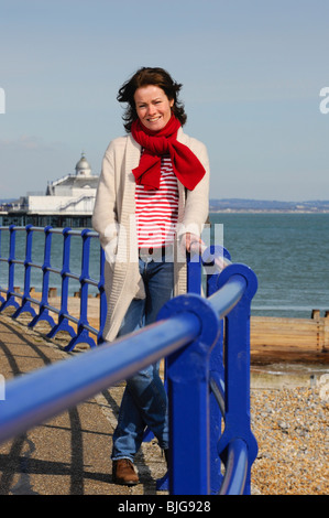 Actress Janet Dibley on Eastbourne seafront East Sussex, UK. Picture by Jim Holden. Stock Photo