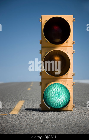 traffic signal in the middle of the highway Stock Photo