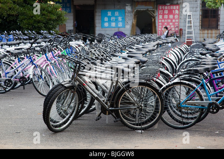 Bicycles for sale at start of semester on campus of Fudan University, Shanghai, China Stock Photo