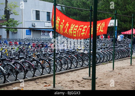 Bicycles for sale at start of semester on campus of Fudan University, Shanghai, China Stock Photo