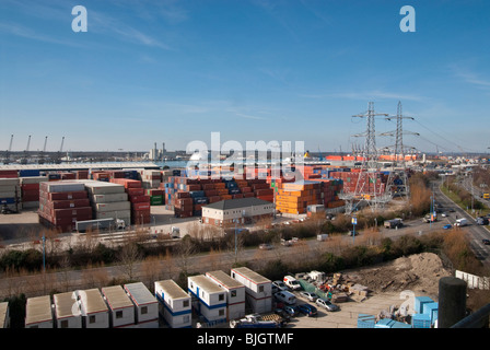 shipping containers stacked in Southampton Container Port Stock Photo