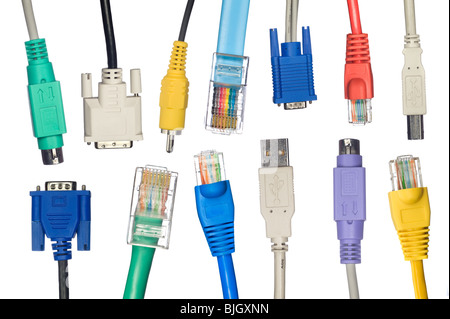 An assortment of computer cables in a variety of colors. Stock Photo