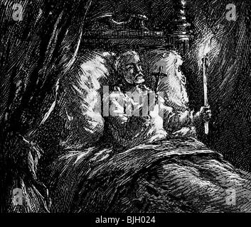 Charles V, 24.2.1500 - 21.9.1558, Holy Roman Emperor 26.10.1530 - 12.9.1556, dying, Yuste, wood engraving, 19th century, ,