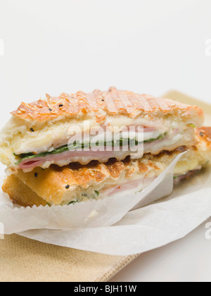 Toasted flatbread with cheese and ham filling - Stock Photo