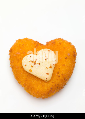 Deep-fried Camembert heart - Stock Photo