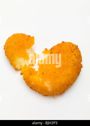 Deep-fried Camembert heart, broken - Stock Photo