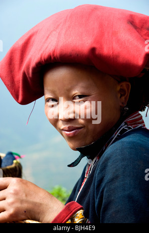 Beautiful Woman from the Red Zao Minority Group, Near Cat-Cat, Sapa, Northern Vietnam, Indochina Stock Photo