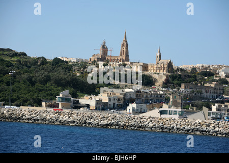 View of Mgarr harbour and ferry terminal from the Malta to Gozo ferry Stock Photo