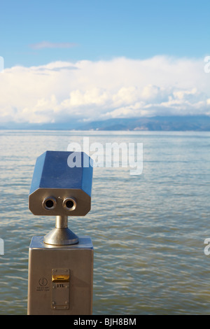 A metallic coin operated viewer for tourists Stock Photo