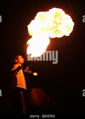 Fire-breather in action Stock Photo