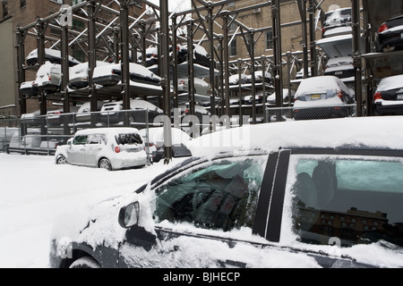 Car lot in winter Stock Photo