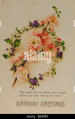 A vintage birthday card, UK, circa 1930. Stock Photo
