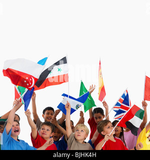 Children waving flags Stock Photo