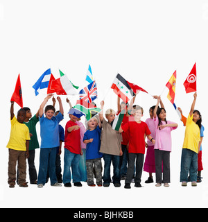 Children waving flags Stock Photo