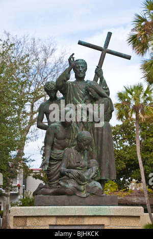 Monument at The Cathedral Basilica of Saint Augustine in memory of Father Pedro Camps in St Augustine, Florida Stock Photo