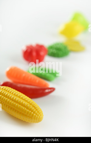 Plastic game, fake varied vegetables and fruits. Children food education toy Stock Photo