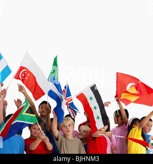 Children waving flags Stock Photo