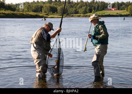 New Brunswick, Canada, Miramichi River, fly fishermen fishing for Atlantic salmon. Stock Photo