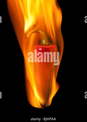 red chili on fire Stock Photo