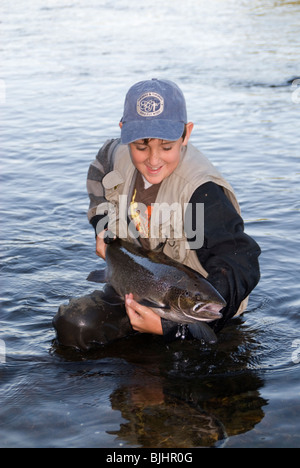 Large salmon caught by Fly Fishing on Cong River Ashford Castle Cong Co  Mayo Ireland Stock Photo - Alamy