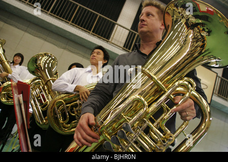 Sydney Symphony Orchestra conduct a music masterclass with pupils of Ichioka High School, Osaka, Japan. Stock Photo