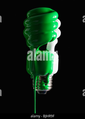 Light bulb covered in green paint Stock Photo