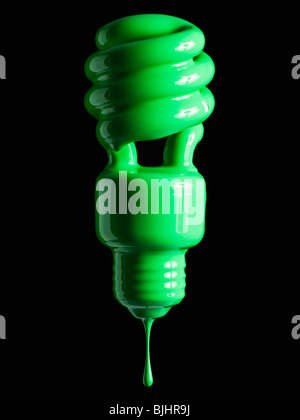 Light bulb covered in green paint Stock Photo