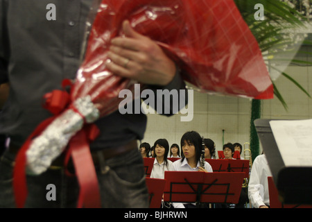 Sydney Symphony Orchestra conduct a music masterclass with pupils of Ichioka High School, Osaka, Japan. Stock Photo