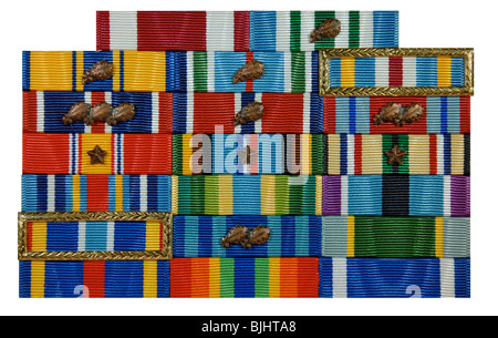 United States military ribbons isolated against a white background. These ribbons are from a United States Air Force officer. Stock Photo