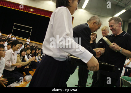 Sydney Symphony Orchestra conduct a music masterclass with pupils of Ichioka High School, Osaka, Japan. Stock Photo