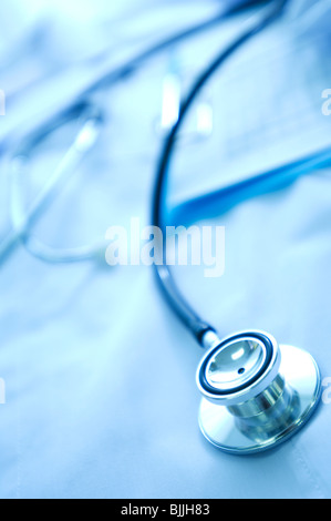 Nurse uniform name tag document and a stethoscope Stock Photo