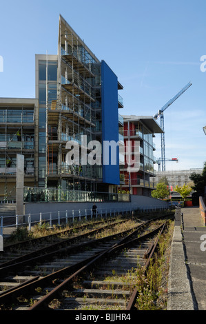 Modern apartments known as The Point at Wapping Wharf by the Bristol Harbour Railway undergoing repairs in 2009 following the partial collapse of balcony materials. Bristol, England. Stock Photo