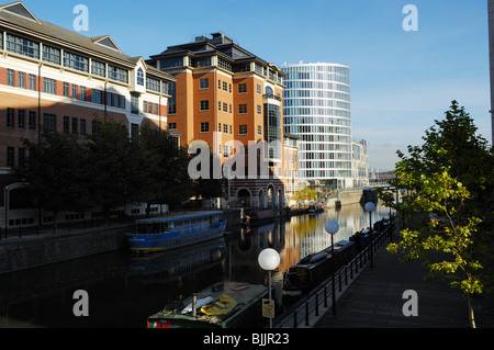 The Floating Harbour viewed from Temple Bridge towards Trinity Quay, Bristol, England. Stock Photo