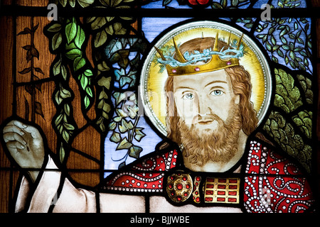 Detail from a selection of religious stained glass in St. Paul's Anglican Church in Halifax, Nova Scotia. Stock Photo