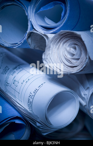 Rolled up blueprints Stock Photo - Alamy