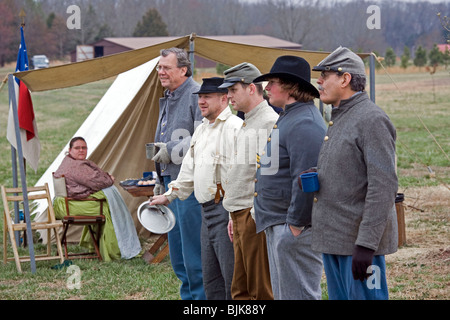 Reenactors of the 7th Tennessee Cavalry, Company C during a gathering at Parkers Crossroads, Tennessee. Stock Photo