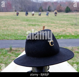 Reenactors of the 7th Tennessee Cavalry, Company C during a gathering at Parkers Crossroads, Tennessee. Stock Photo